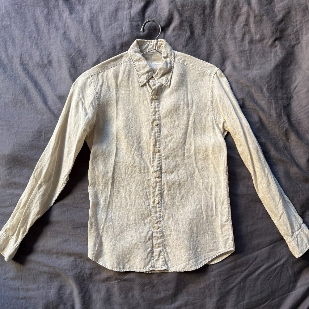 Outlier 100% Linen Pivot Men's Button Down Shirt, Natural / Beige color, XS